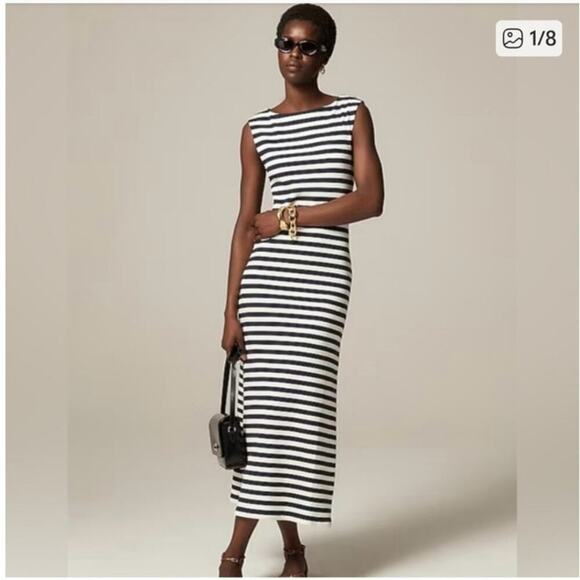 J. Crew Dresses & Skirts - J. Crew Knit Boatneck Midi Maxi Dress Striped Ribbed Medium Nautical Preppy NEW